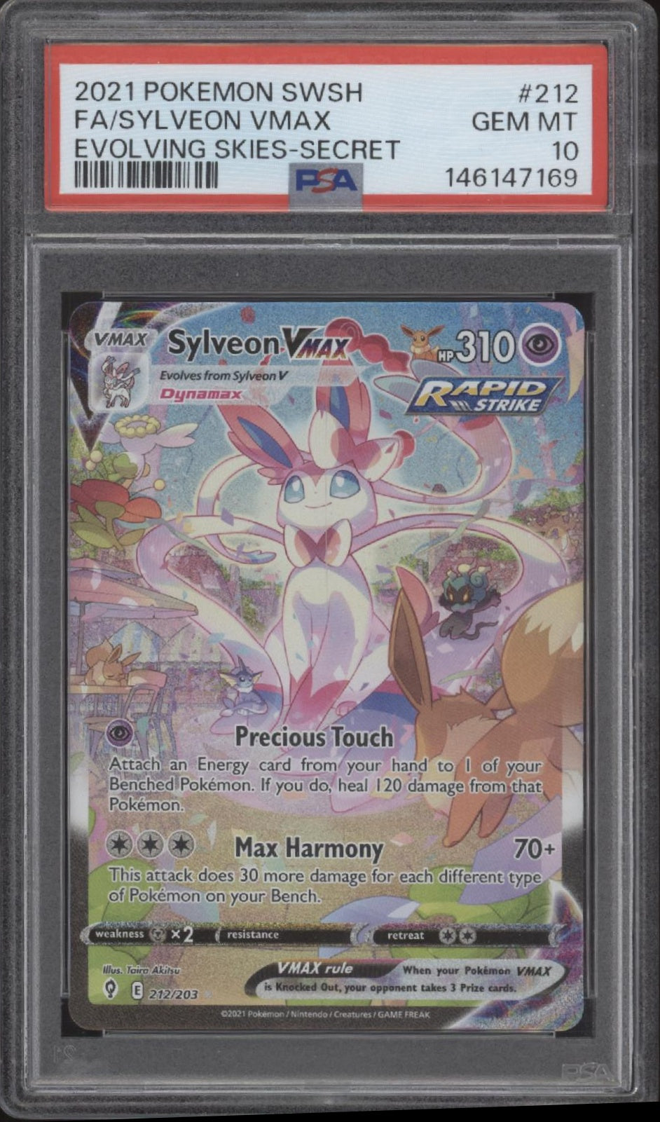 Sylveon VMAX Pokemon Evolving Skies Full Art Secret #212 PSA 10